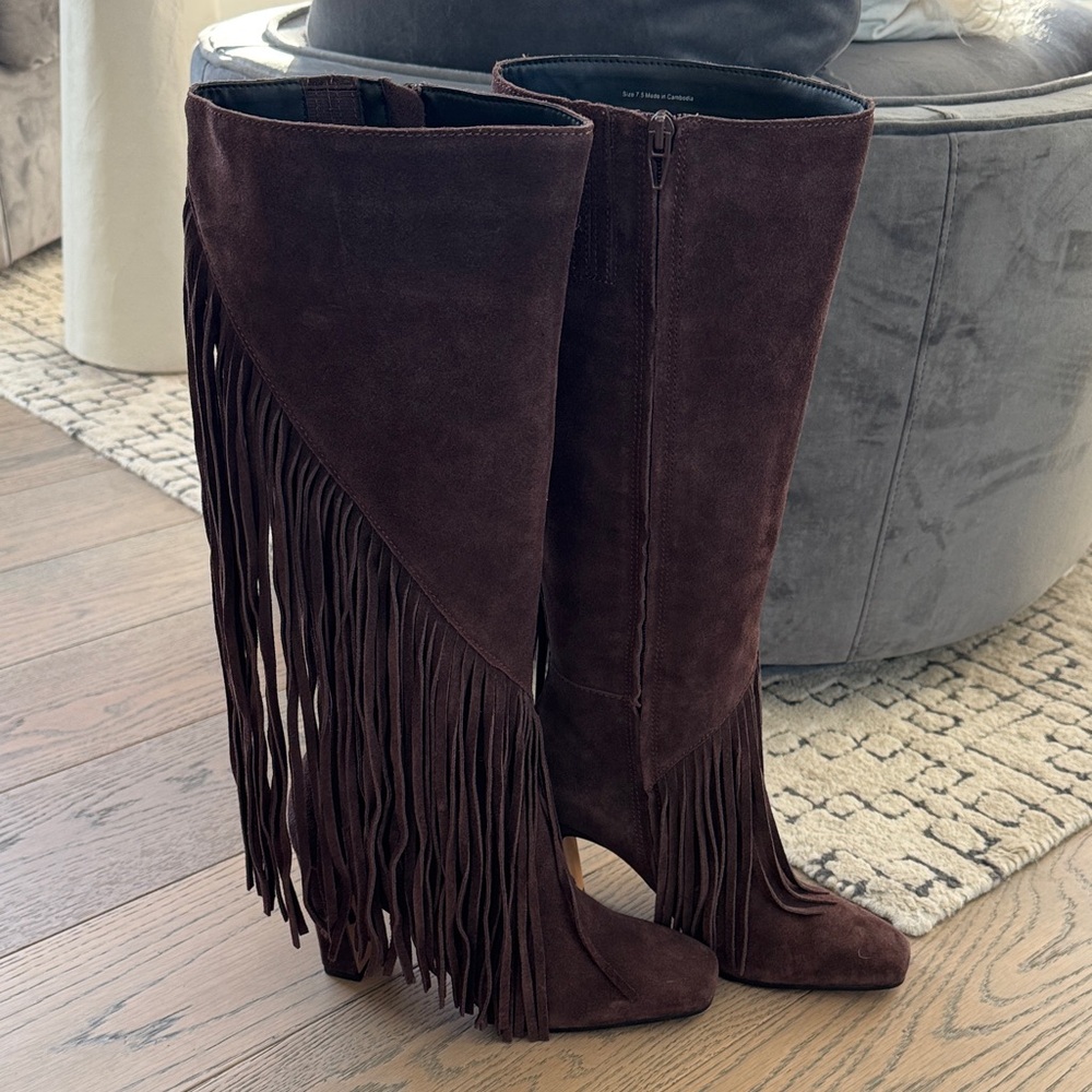 NWT Dolce Vita Dark Brown Fringe Heeled Boots